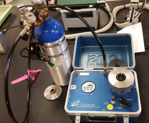 Scholander pressure chamber (pressure bomb) instrument used for measuring stem water potential in tree crops